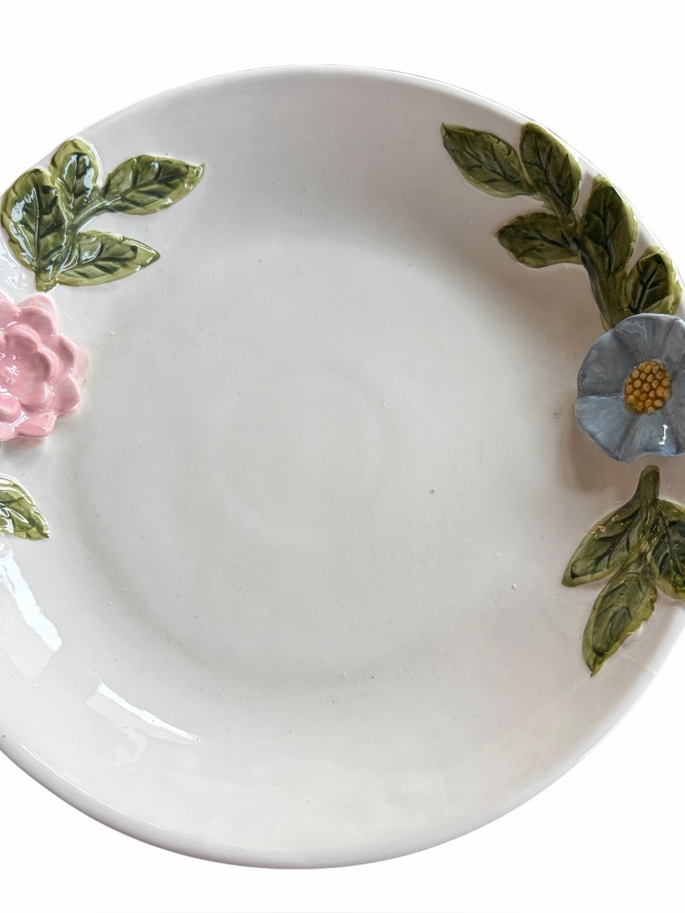 Floral Ceramic Chip Plate in White with Pink & Blue Accents from Mud Pie